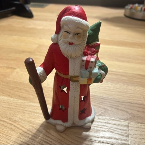 Vintage Ceramic Santa Claus Candle Stick Holder Red Green - Picture 1 of 8